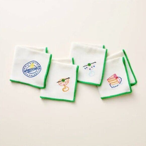 kate spade new york x Target Embroidered Icon Cloth Cocktail Napkins Cream NWT - Picture 1 of 2